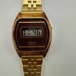Vintage Timex Digital LCD Watch Women Gold Tone